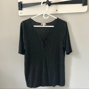 Lace-Up Front Dark Grey Shirt